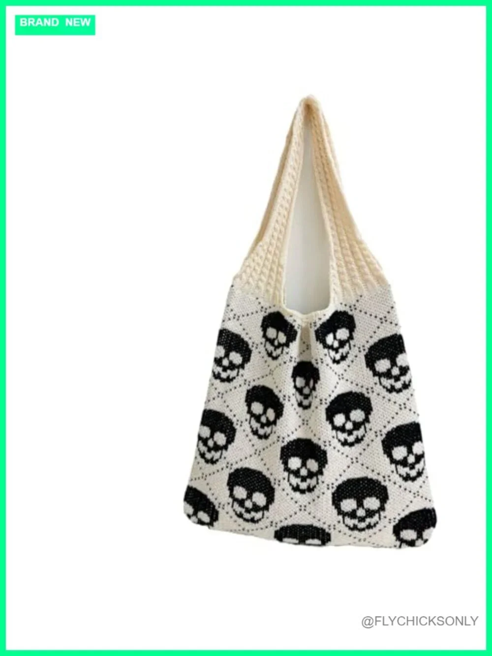 Gothic Skull Pattern Knit Tote Bag Crochet Hobo Shoulder Handbag Y2k
